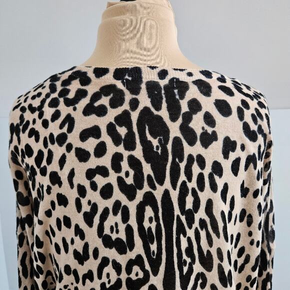 Ellison Tunic Sweater Linen Blend Animal Print V Neck Oversized Leopard Knit S - Picture 10 of 14